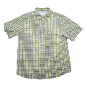 Columbia Men's Fishing Breathable Mesh button up Shirt Green Plaid Size L